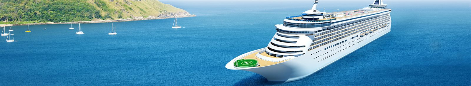 Bow of a cruise ship on a calm blue sea